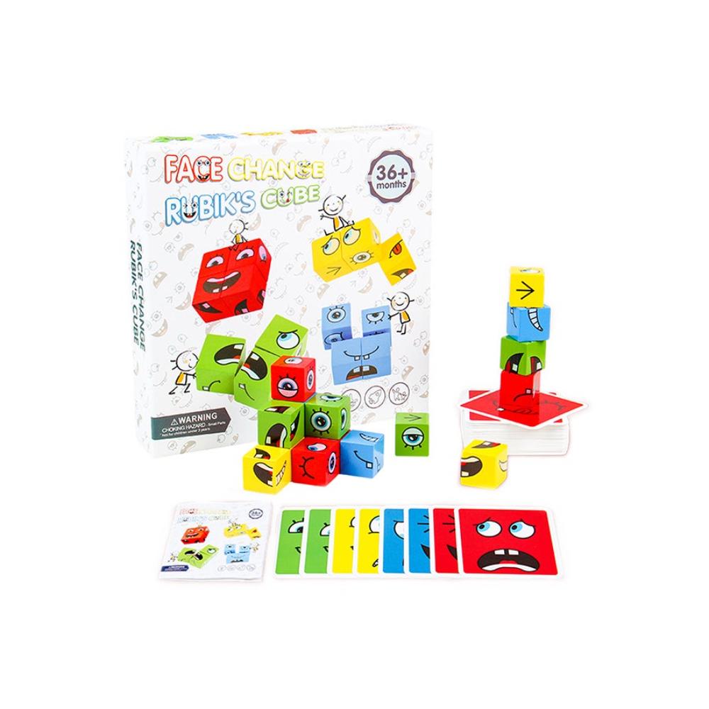  لعبة مكعبات بناء خشبية لمطابقة تغير الوجه