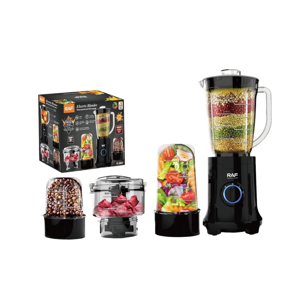 خلاط ومحضرة طعام راف 4 في 1 (خلاط، مطحنة، مفرمة) بقوة 400 وات موديل R.2866 - أسود