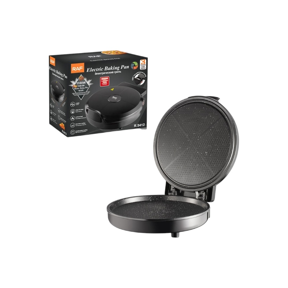 مقلاة خبز كهربائية راف للافطار بتقنية التسخين المزدوج وقوة 1100 وات موديل R.5412 - أسود