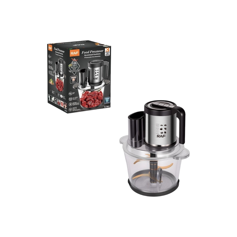 محضرة طعام راف 5 في 1 بوعاء زجاجي سعة 3 لتر وقوة 300 وات موديل R.7601 - متعدد الألوان