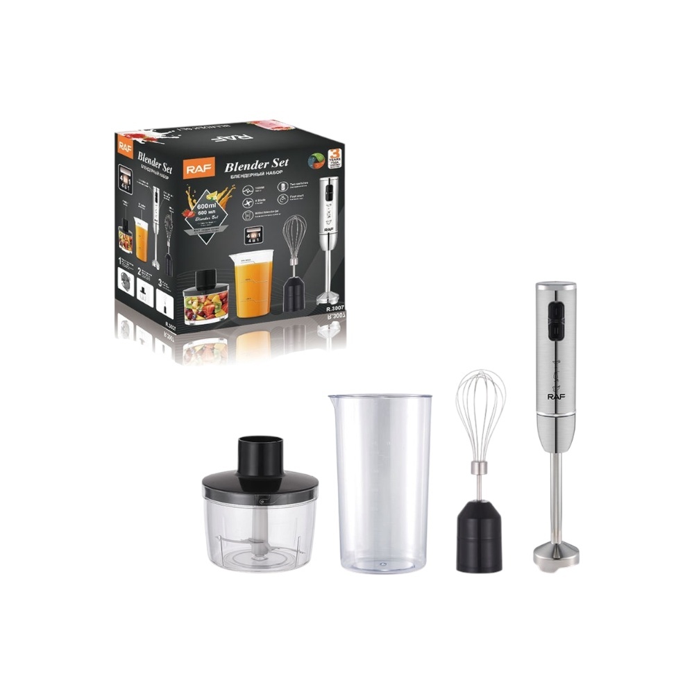 طقم خلاط يدوي راف 4 في 1 بقوة 1600 وات مع وعاء ومفرمة ومضرب موديل R.3007 - متعدد الألوان