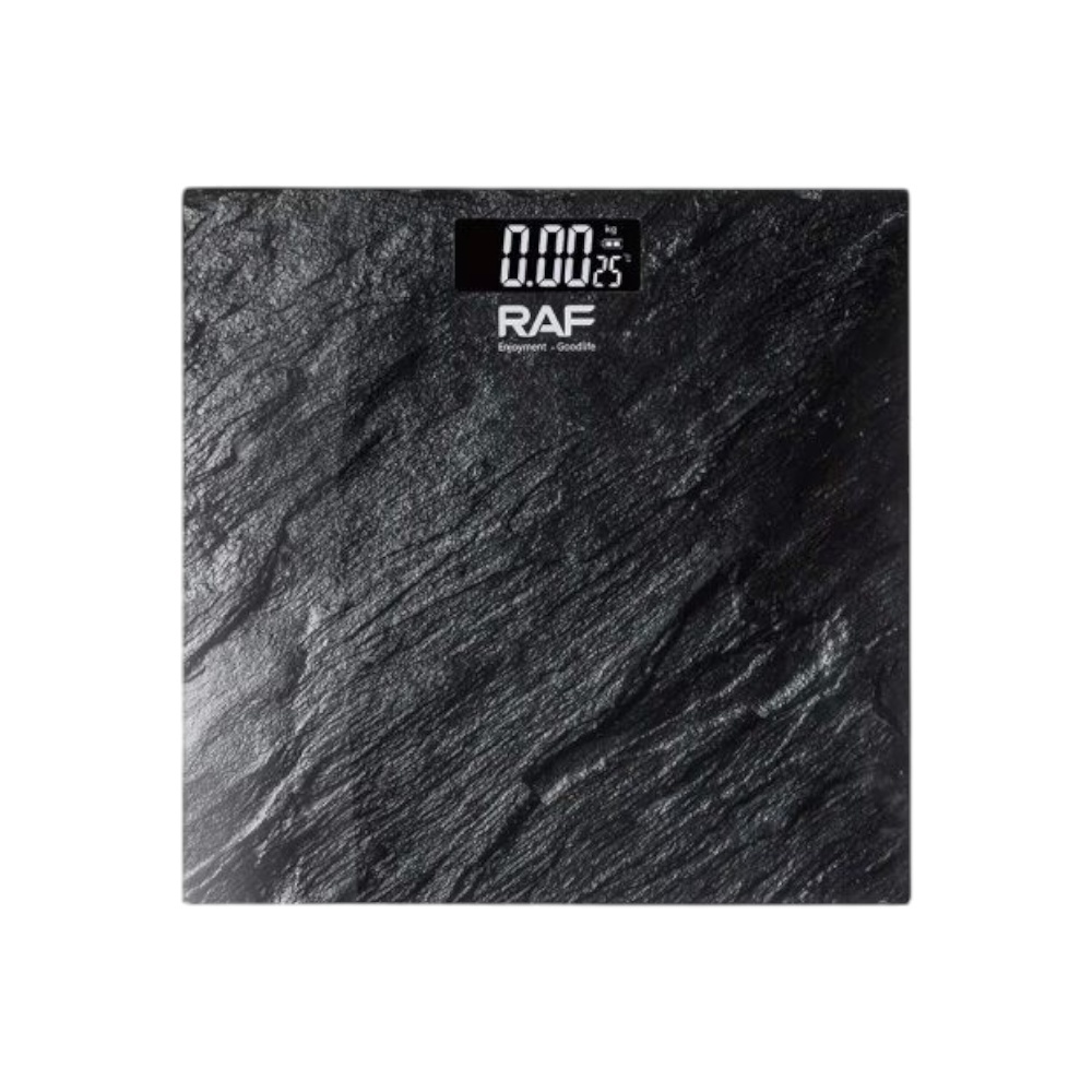 ميزان الجسم الرقمي راف من الزجاج المقسى بسعة 180 كجم موديل R.10000 - أسود 