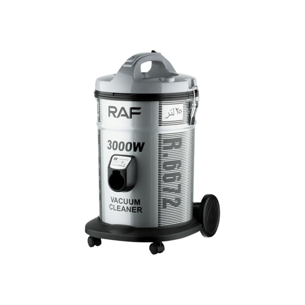 مكنسة راف البرميلية الجبارة بقوة 3000 وات وسعة 25 لتر بنظام فصل الغبار موديل R.6672 - رمادي