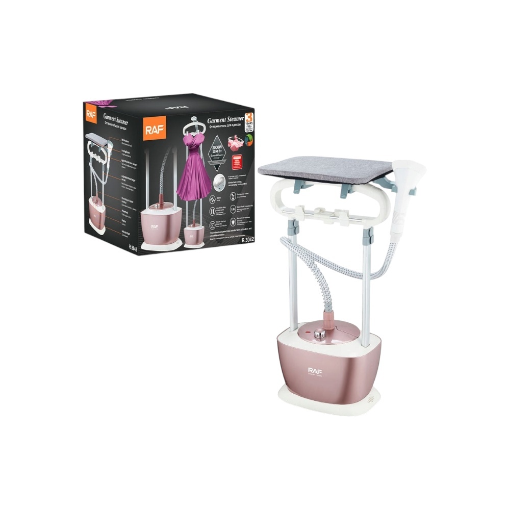 مكواة بخار عمودية راف احترافية مع طاولة كي مدمجة بقدرة 2000 وات موديل R.3042 - متعدد الألوان