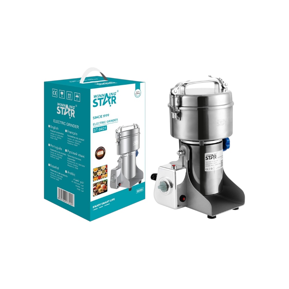 مطحنة حبوب وقوة كهربائية احترافية وينينج ستار بقوة 900 واط وسعة 500 جرام موديل ST-9401 - فضي