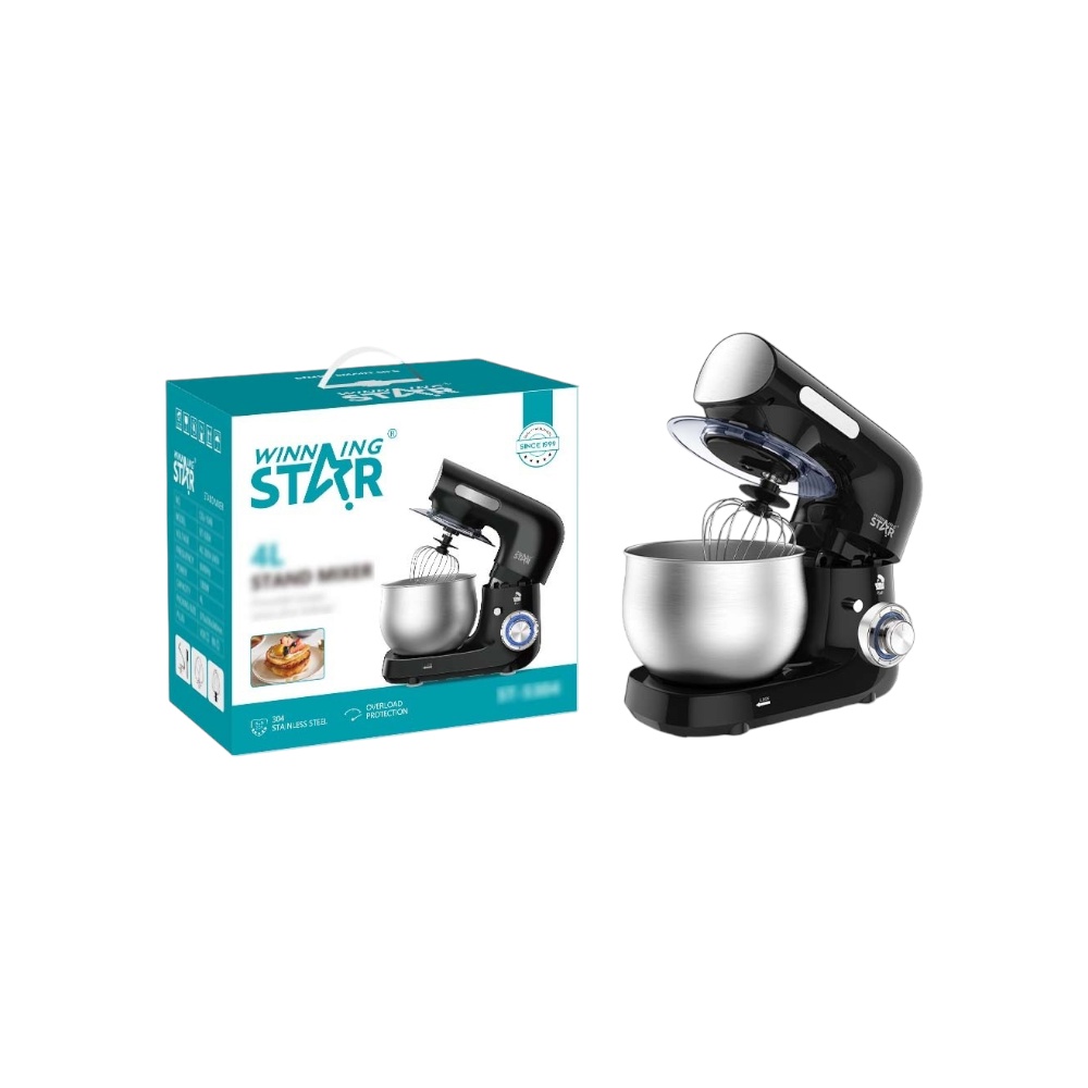 خلاط ستاند وينينج ستار قوة 1300 وات بوعاء سعة 4 لتر موديل ST-5304 - فضي