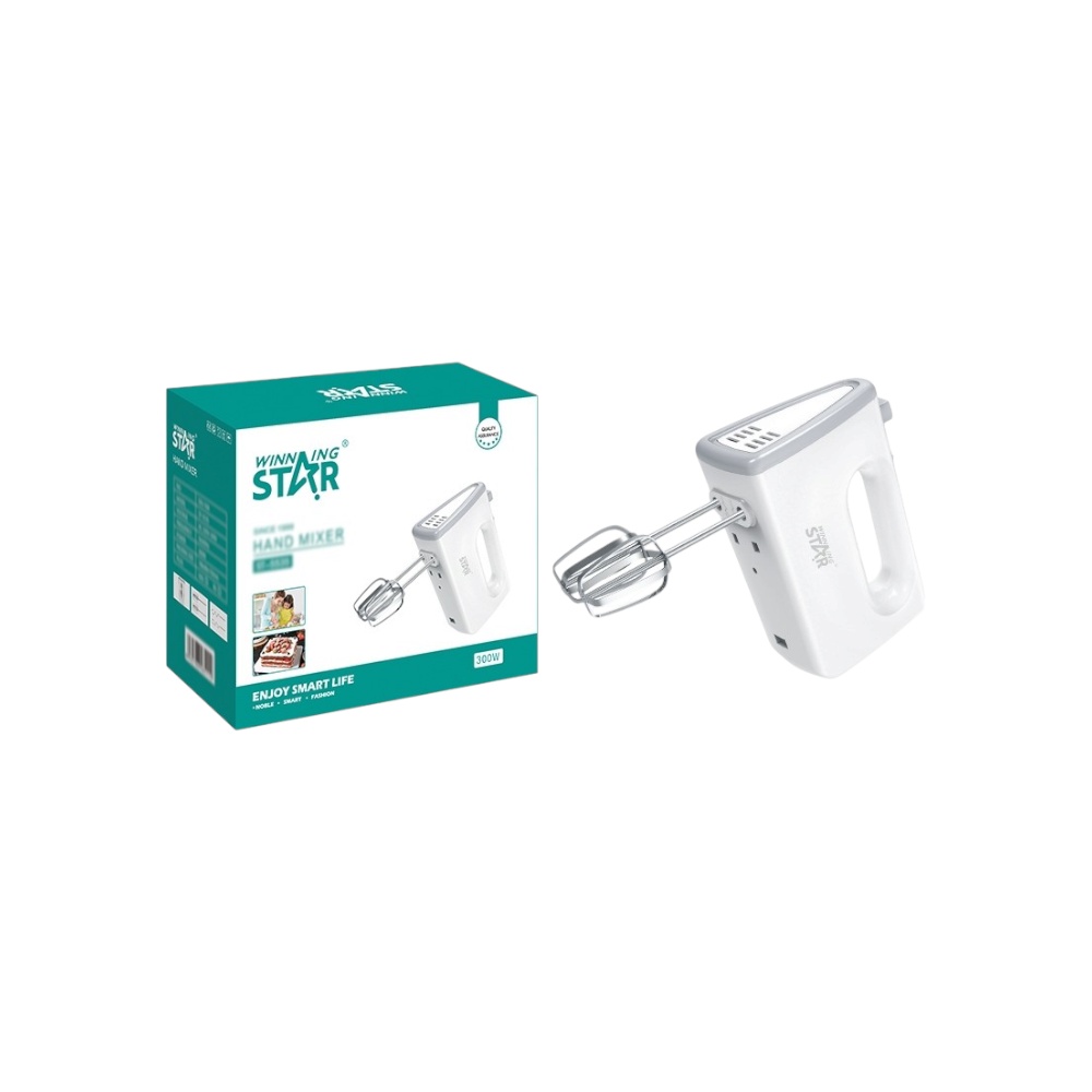خلاط يدوي كهربائي وينينج ستار بقوة 300 واط مع 5 سرعات وزر قاذف للملحقات موديل ST-5535 - أبيض