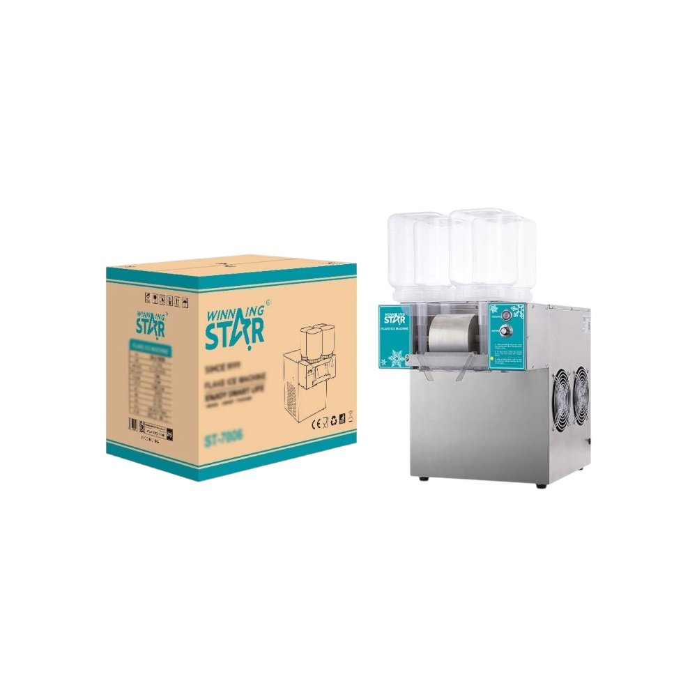 ماكينة صنع رقائق الثلج التجارية وينينج ستار بقوة 750 واط وهيكل ستانلس ستيل موديل ST-7006 - فضي