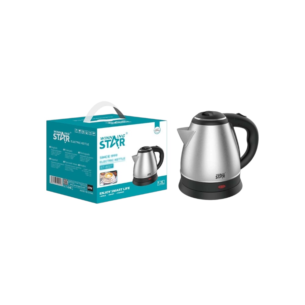 غلاية كهربائية وينينج ستار ستانلس ستيل سعة 1.2 لتر وقوة 1500 واط موديل ST-6027 - فضي