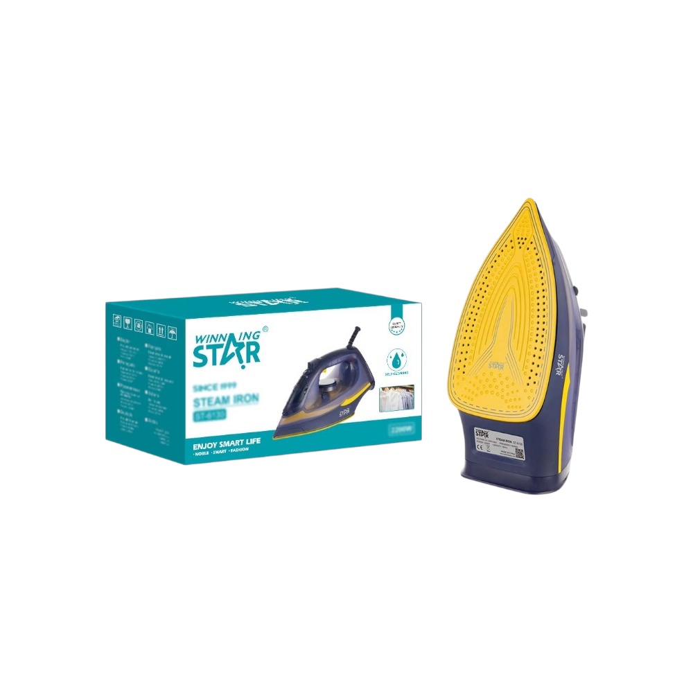 مكواة بخار كهربائية وينينج ستار بقوة 2200 واط مع قاعدة سيراميك وخاصية التنظيف الذاتي موديل ST-6130 - أزرق