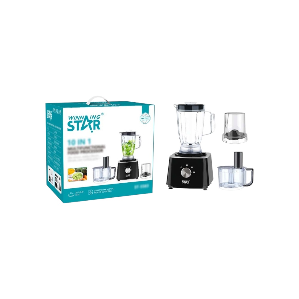 محضر طعام وخلاط 10 في 1 وينينج ستار بقوة 600 واط مع مفرمة لحم موديل ST-5583 - أسود
