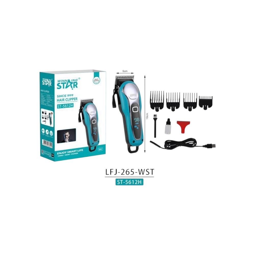 ماكينة حلاقة شعر احترافية وينينج ستار ببطارية 2200 مللي أمبير وشاشة رقمية موديل ST-5612H - تركوازي
