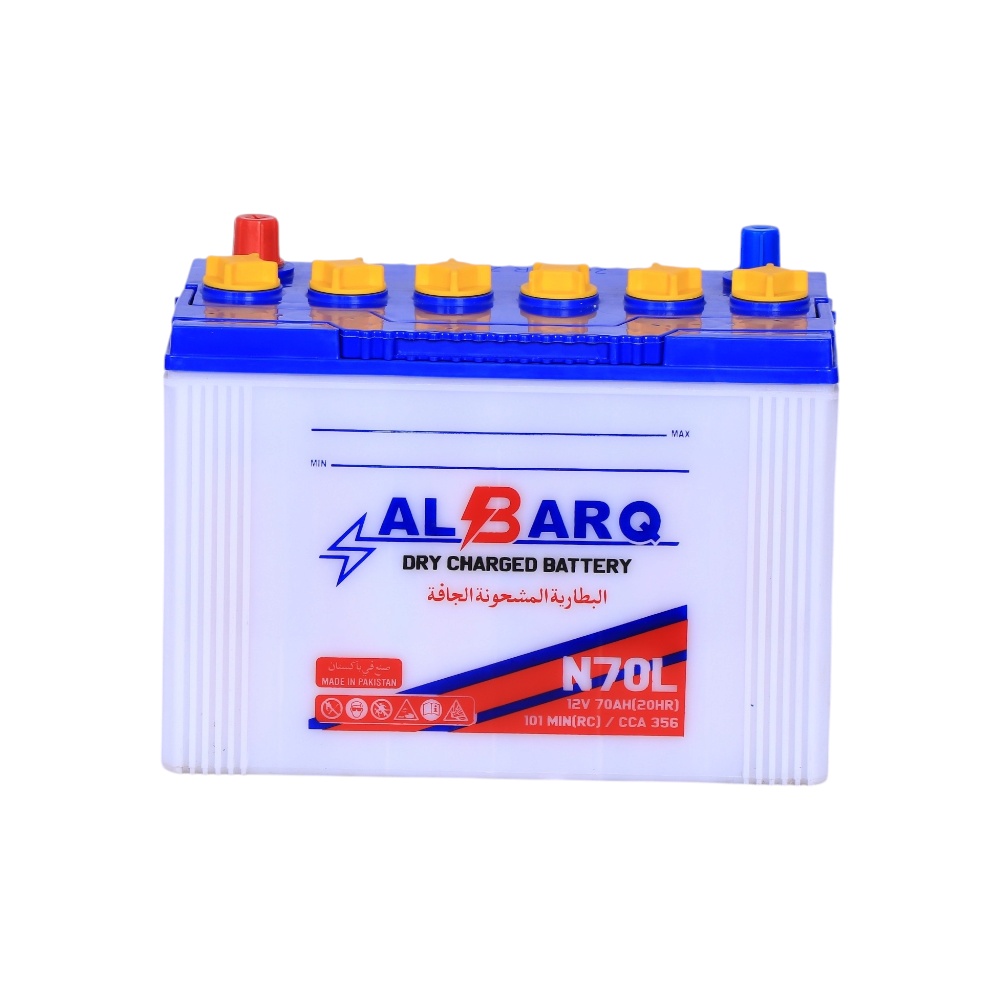 بطارية البرق جافة مشحونة بقدرة 70 أمبير موديل N70L - متعددة الألوان