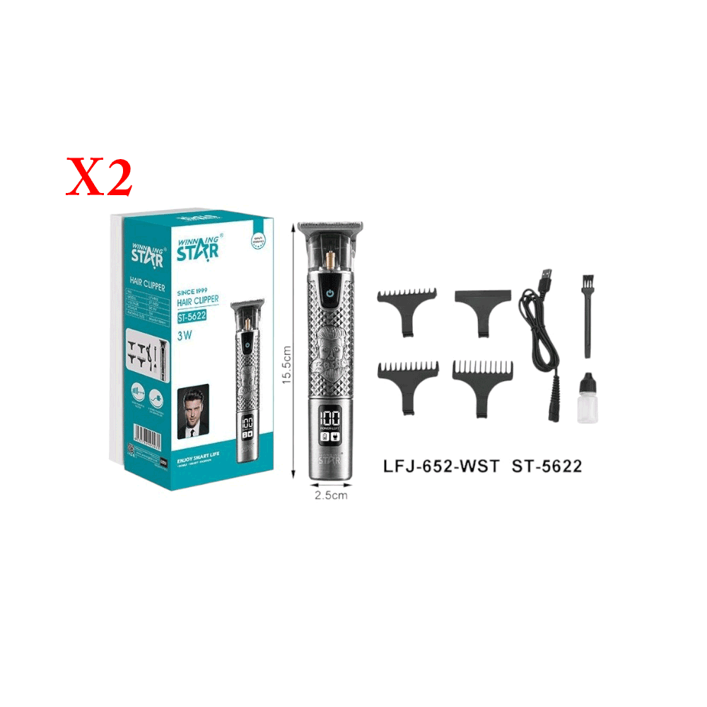باكج ماكينة حلاقة رجالية وينينج ستار قوة 3 وات بشاشة عرض رقمية وهيكل معدني موديل ST-5622 - قطعتين