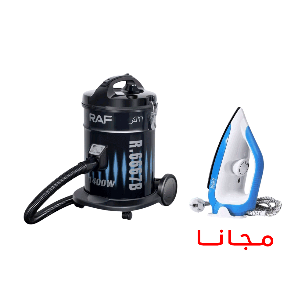 باكج مكنسة راف بسعة 21 لتر وقوة 1400 وات موديل R6667B + مكواة ملابس بقوة 1300 وات موديل ST-1255 مجاناً