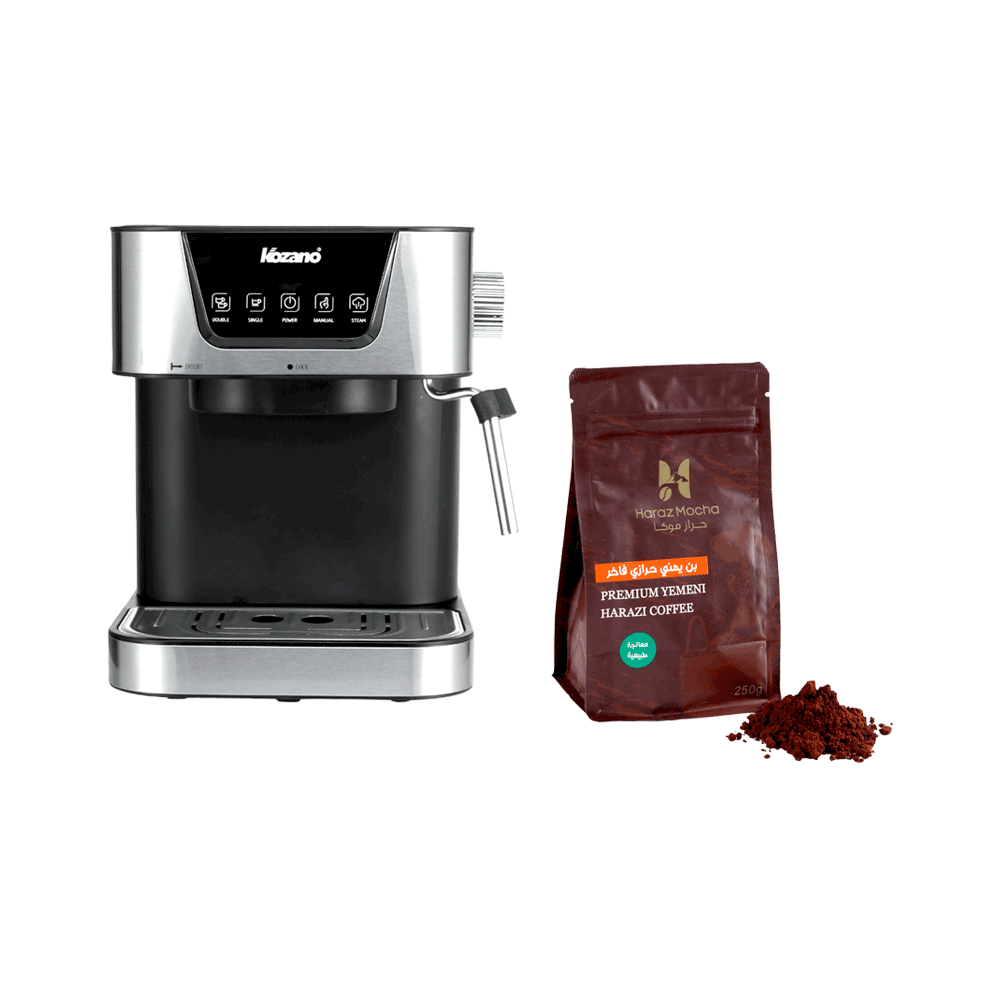 آلة صناعة الاسبريسو كوزانو قوة 950 وات سعة 12 لتر موديل KME6 أسود + بن يمني حرازي فاخر  حراز موكا 250 جم مجاناً 