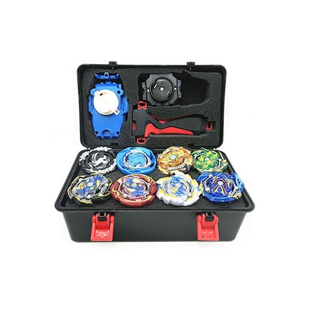  لعبة البلبل الدوارة ميتال فيوجن مع قاذف وصندوق تخزين جيروس - 8 قطع