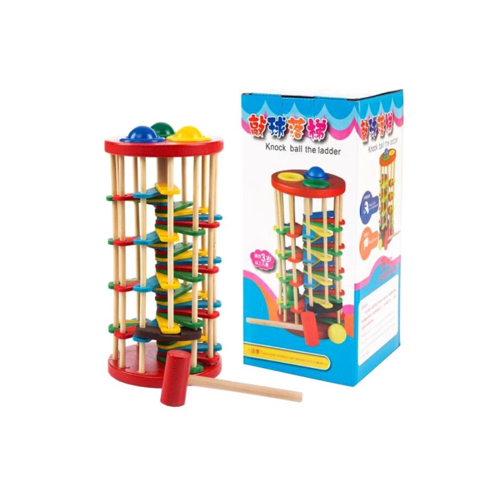 جو باي لعبة برج خشبي فاخرة مع مطرقة التسمير