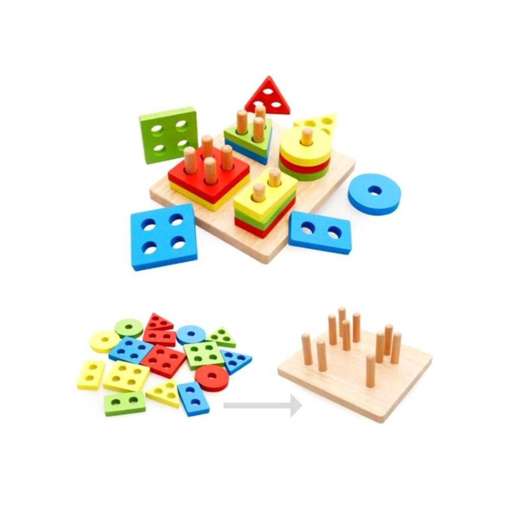  لعبة فرز الأشكال الهندسية الخشبية للأطفال 17 قطعة - موديل 2647X