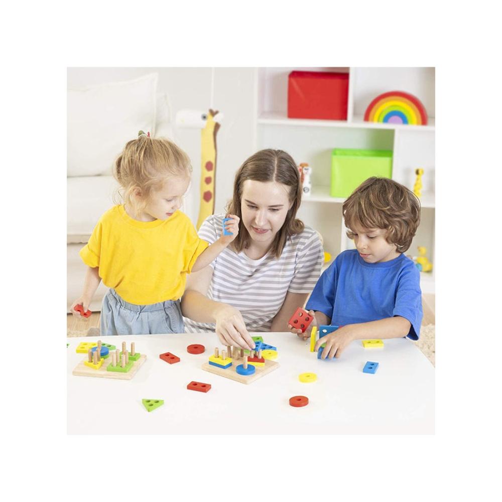 ليوو مكعبات خشبية تعليمية للأطفال أشكال متعددة - 6.3x5.31x2.76 بوصة