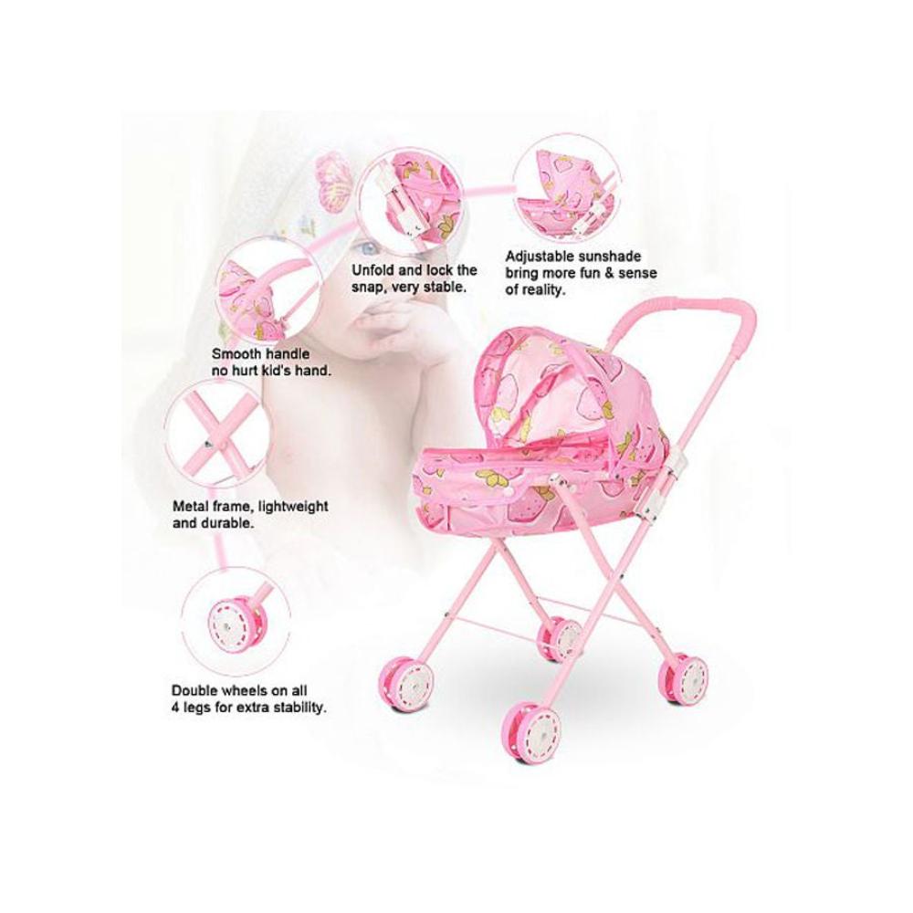  عربة دمى للأطفال بإطار معدني ومظلة شمسية قابلة للتعديل - موديل 1+