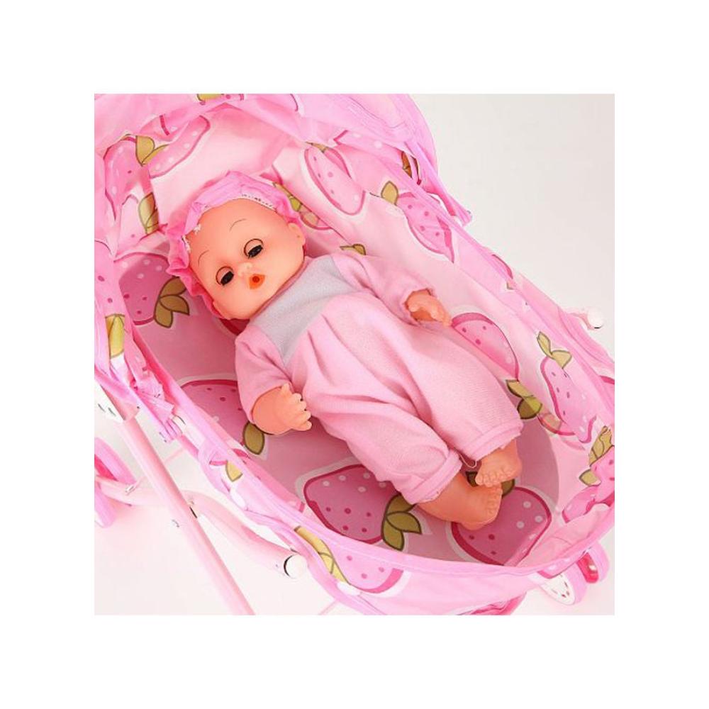  عربة دمى للأطفال بإطار معدني ومظلة شمسية قابلة للتعديل - موديل 1+