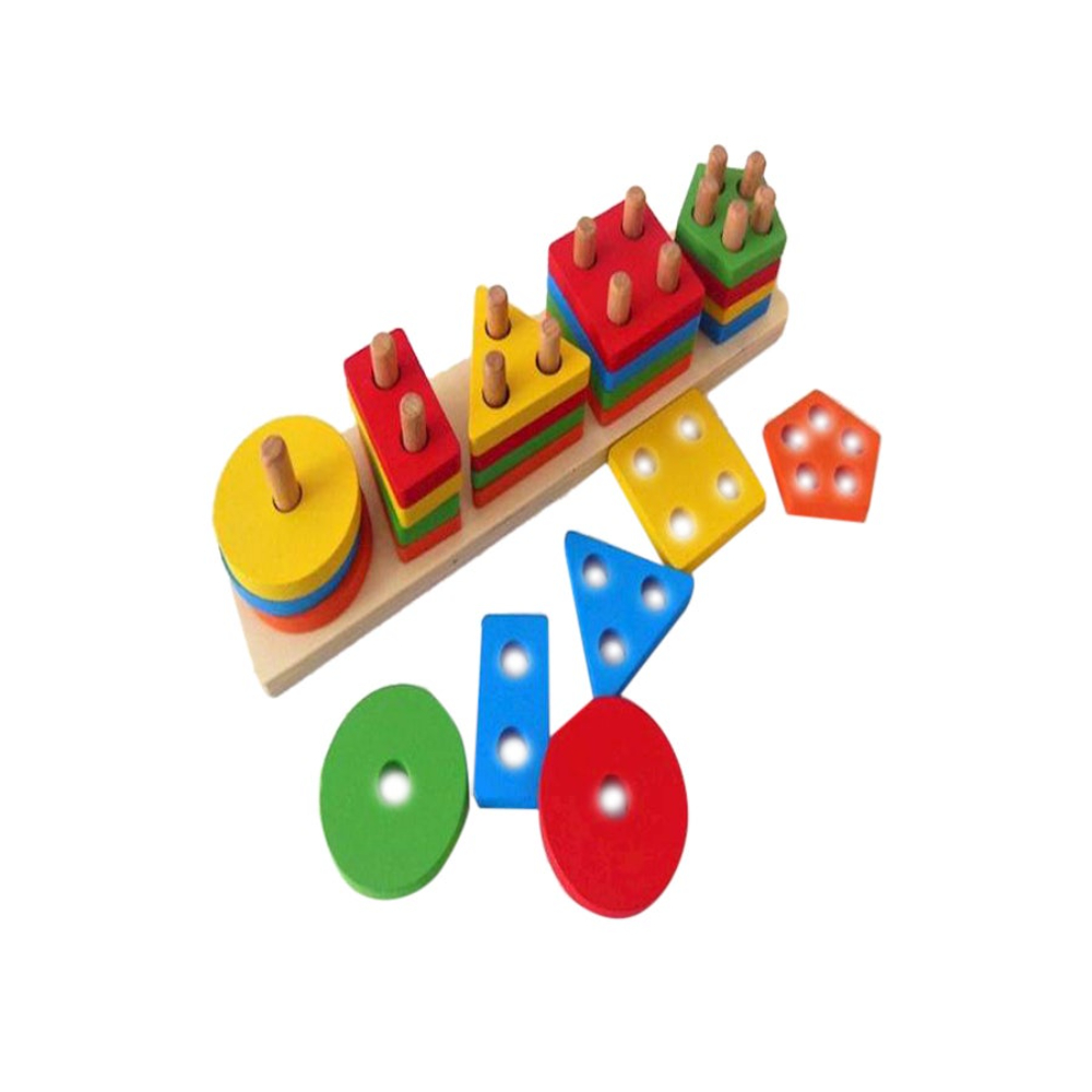  مجموعة ألعاب هندسية خشبية - 5 قطع