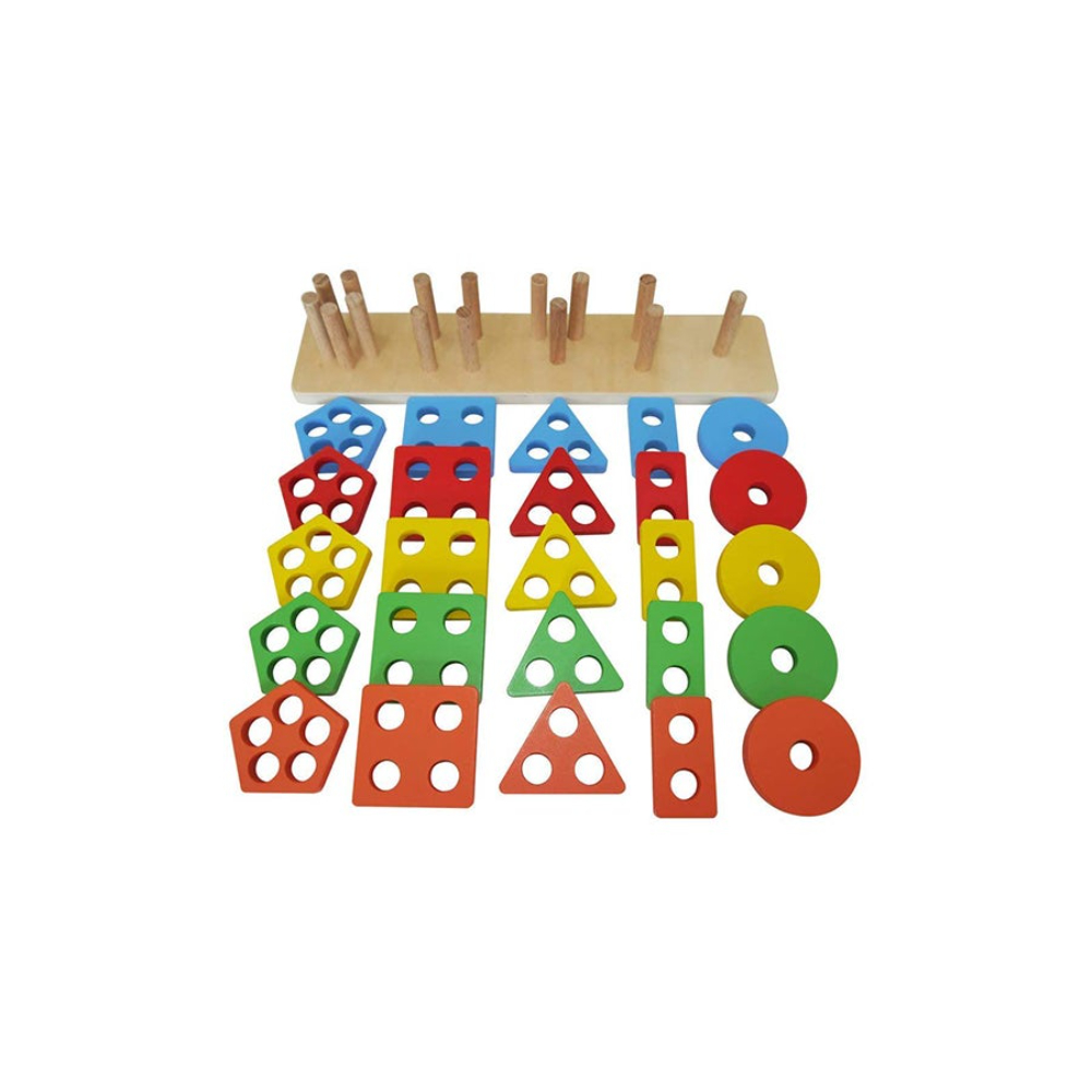  مكعبات هندسية خشبية ملونة - 37 × 7.5 × 8 سم 