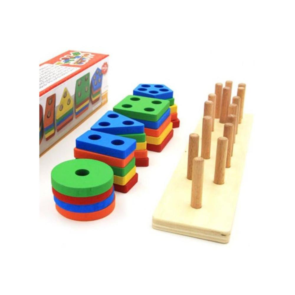  مكعبات هندسية خشبية ملونة - 37 × 7.5 × 8 سم 