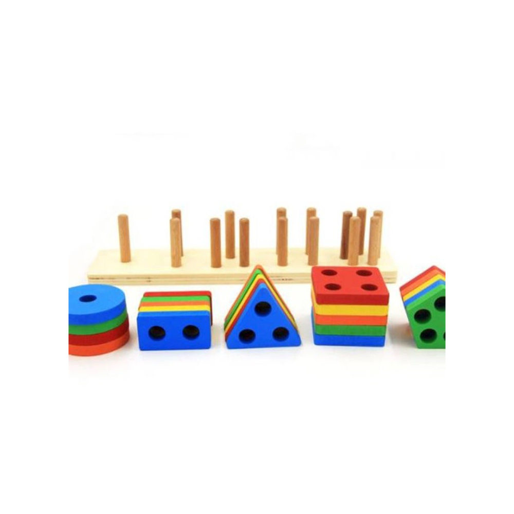  مكعبات هندسية خشبية ملونة - 37 × 7.5 × 8 سم 