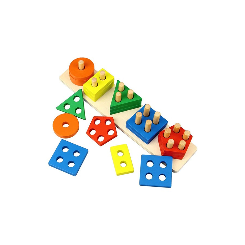  مكعبات هندسية خشبية ملونة - 37 × 7.5 × 8 سم 