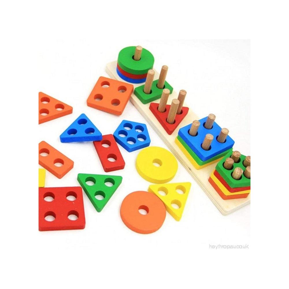  مكعبات هندسية خشبية ملونة - 37 × 7.5 × 8 سم 