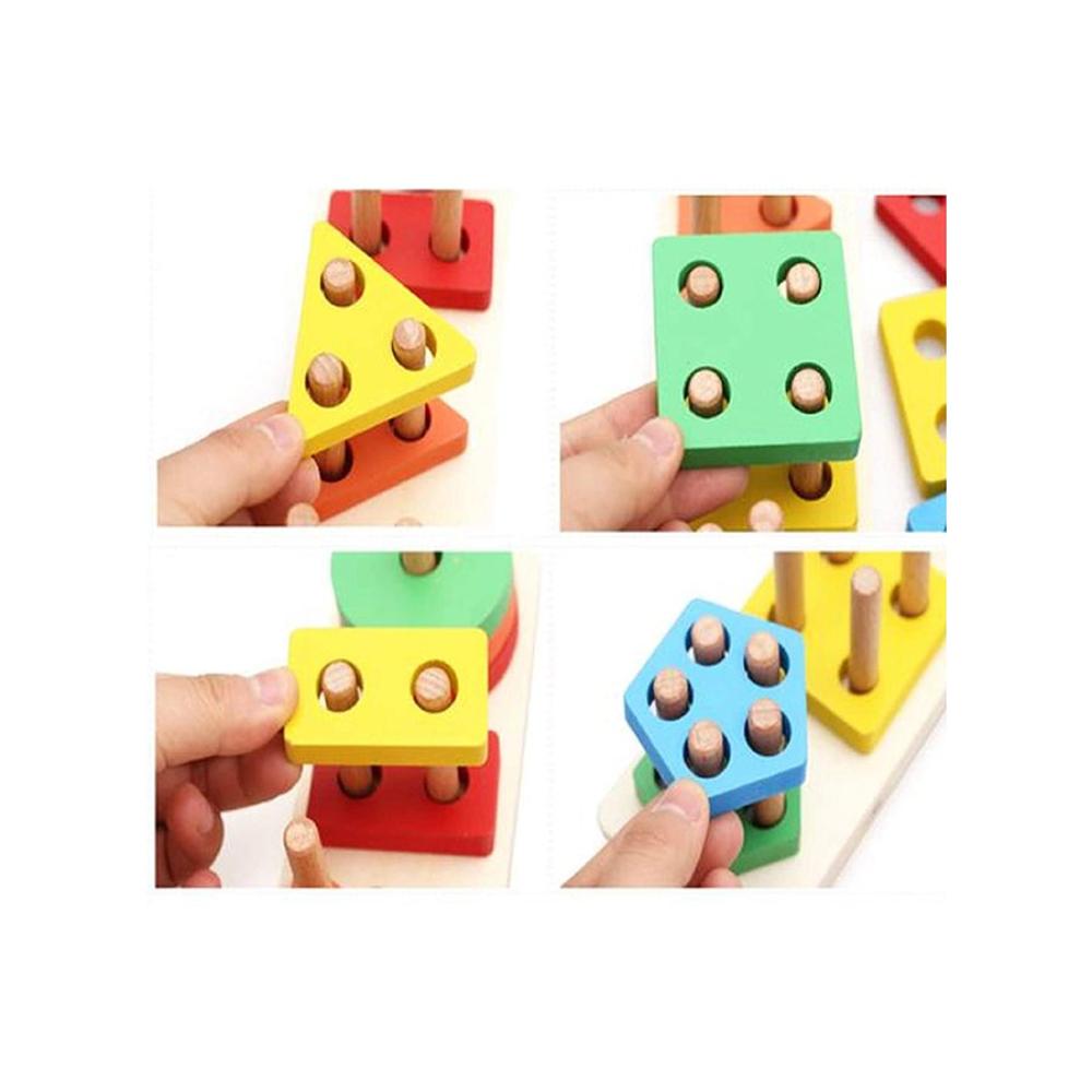 مكعبات هندسية خشبية ملونة - 37 × 7.5 × 8 سم 
