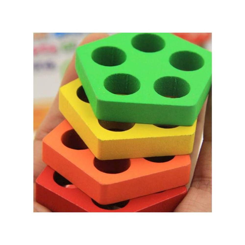  مكعبات هندسية خشبية ملونة - 37 × 7.5 × 8 سم 