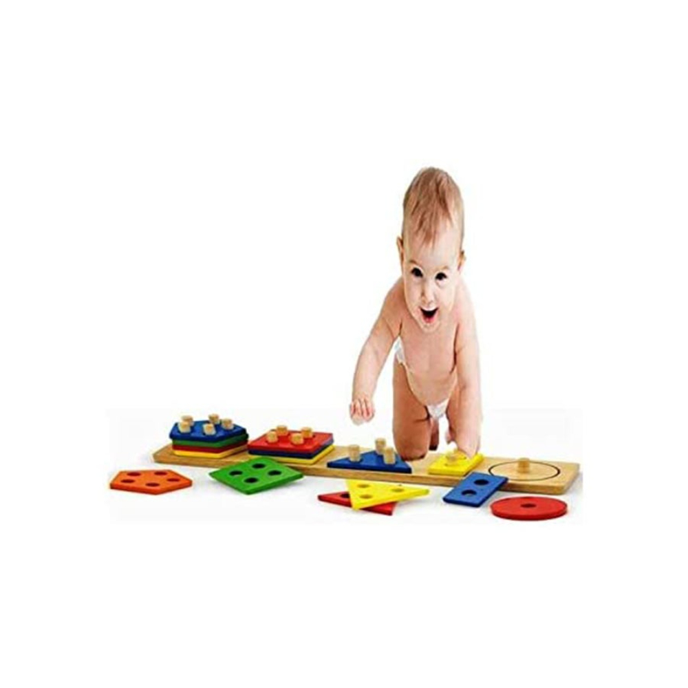  مكعبات هندسية خشبية ملونة - 37 × 7.5 × 8 سم 