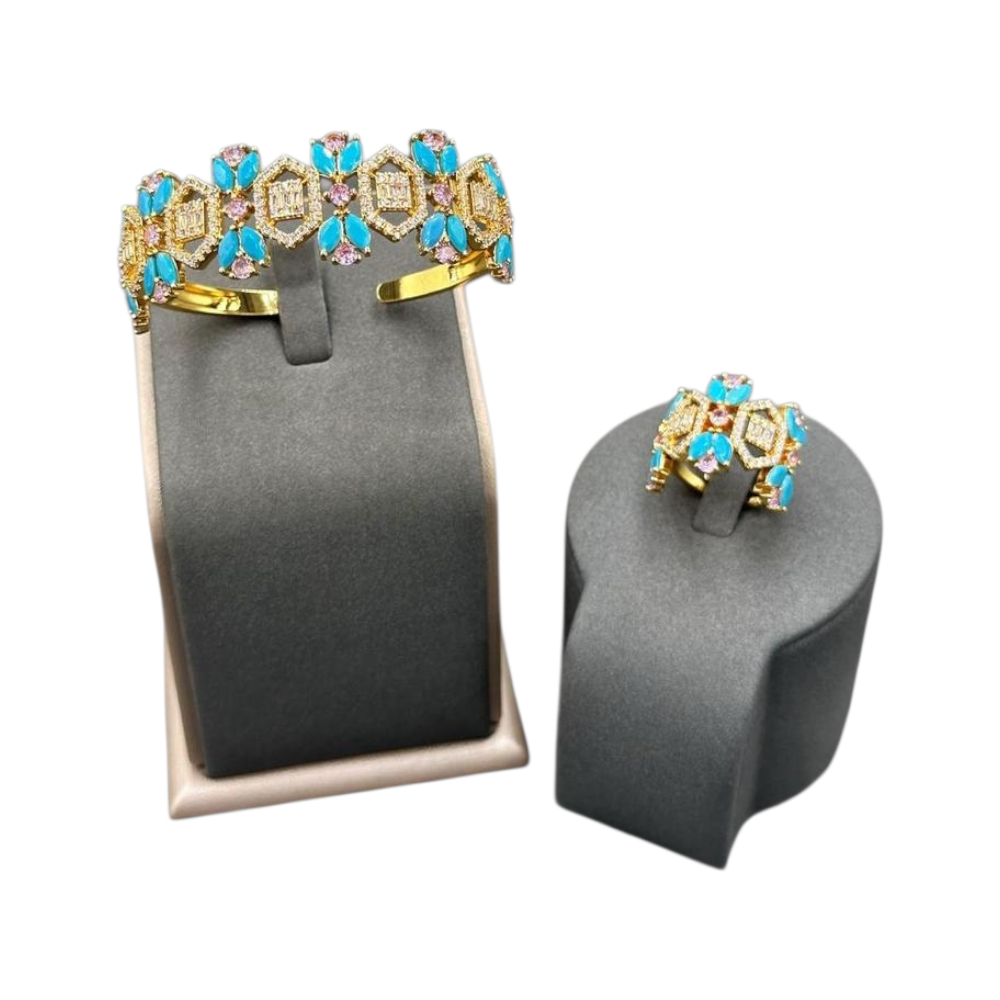 اسوارة زركون مع الخاتم لون ذهبي بدواخل زرقاء