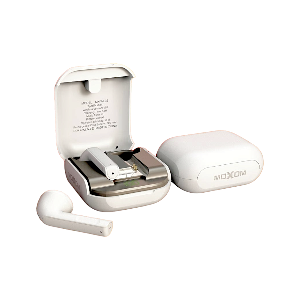 موكسوم سماعات أذن لاسلكية ايربود مزودة بشاشة رقمية موديل MX-WL35 - أبيض
