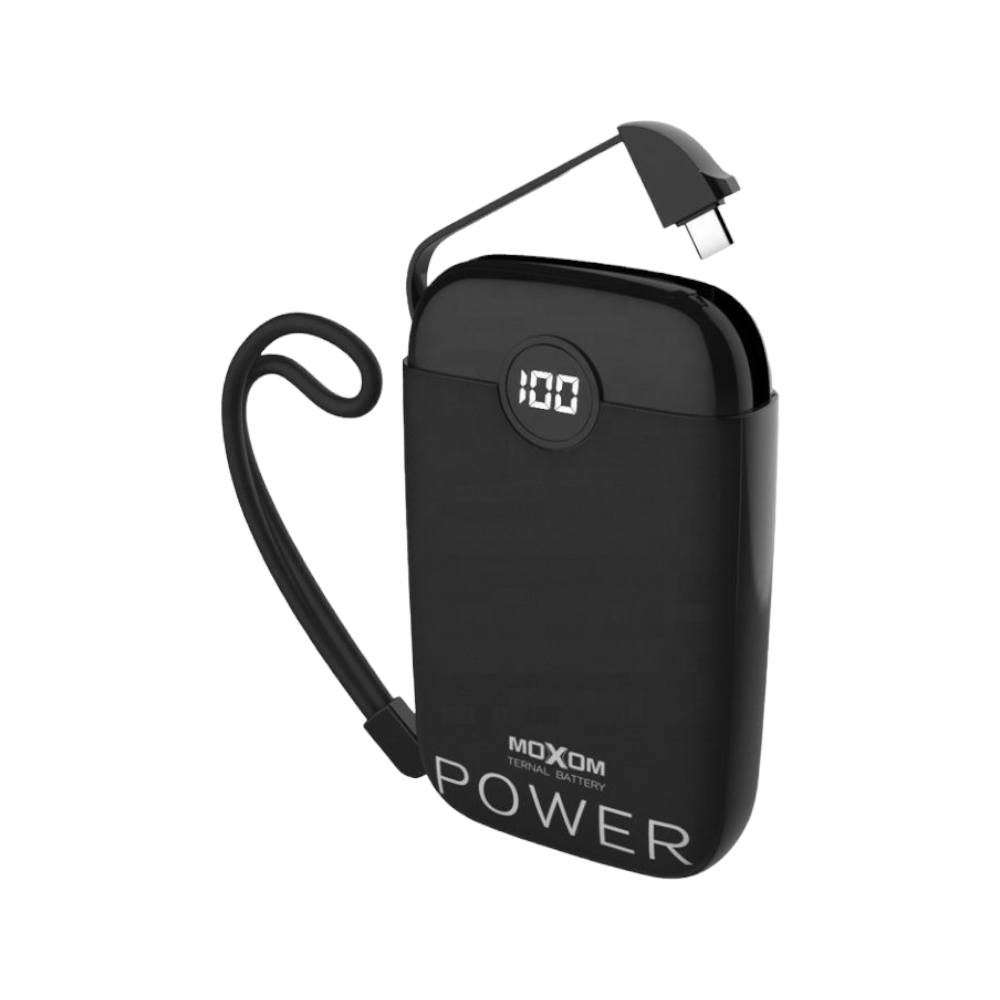 موكسوم باور بانك محمول مع كابل مدمج ومنفذ USB بسعة 10000 مللي أمبير موديل MX-PB02 - أسود