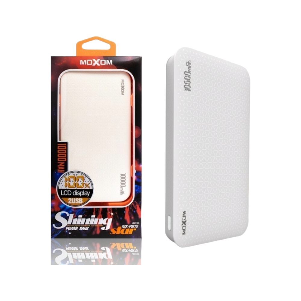 موكسوم باور بانك محمول بشاشة رقمية سعة 10000 مللي أمبير موديل MX-PB10 - أبيض