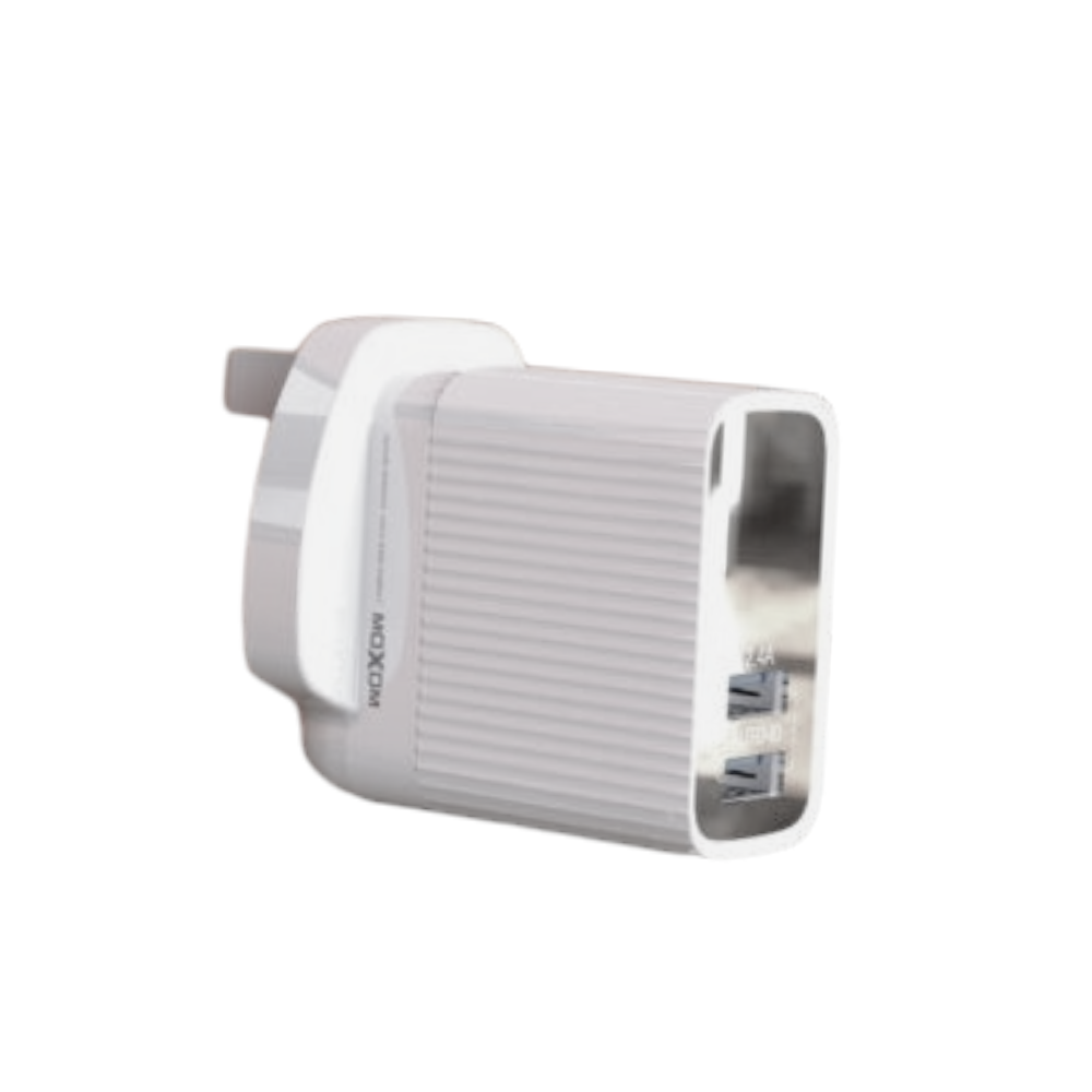 موكسوم رأس شاحن كهرباء بشاشة رقمية مع وصلة شحن ميكرو موديل MX-HC47 - أبيض