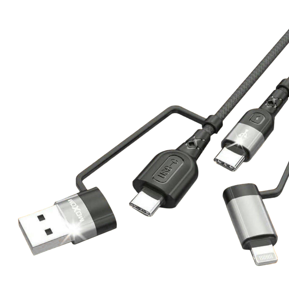 موكسوم وصلة شحن و نقل بيانات من تايب سي لتايب سي مدمج مع وصلة آيفون 60 وات موديل CB51 - أسود