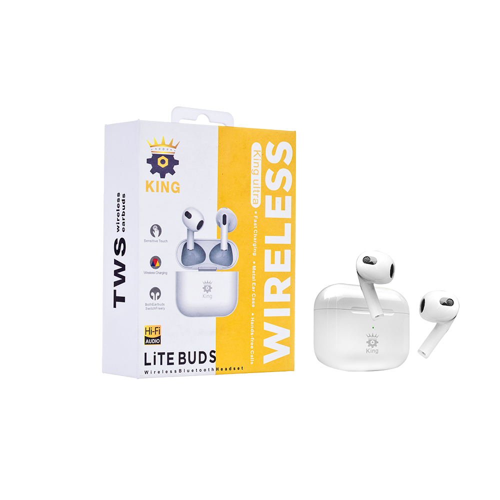 الملك سماعات أذن بلوتوث ليت بودز موديل KING Ultra - أبيض