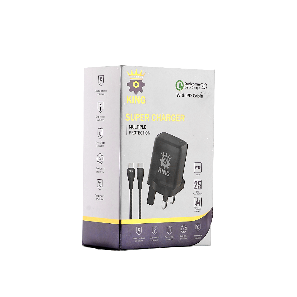 الملك شاحن يو اس بي 25 وات تايب سي موديل W25 - أسود