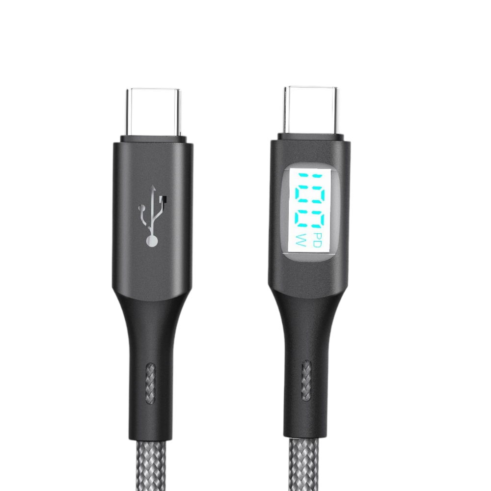 موكسوم وصلة شحن ونقل بيانات فائقة السرعة بقوة 100 وات PD تايب سي بشاشة رقمية موديل CB165 - أسود