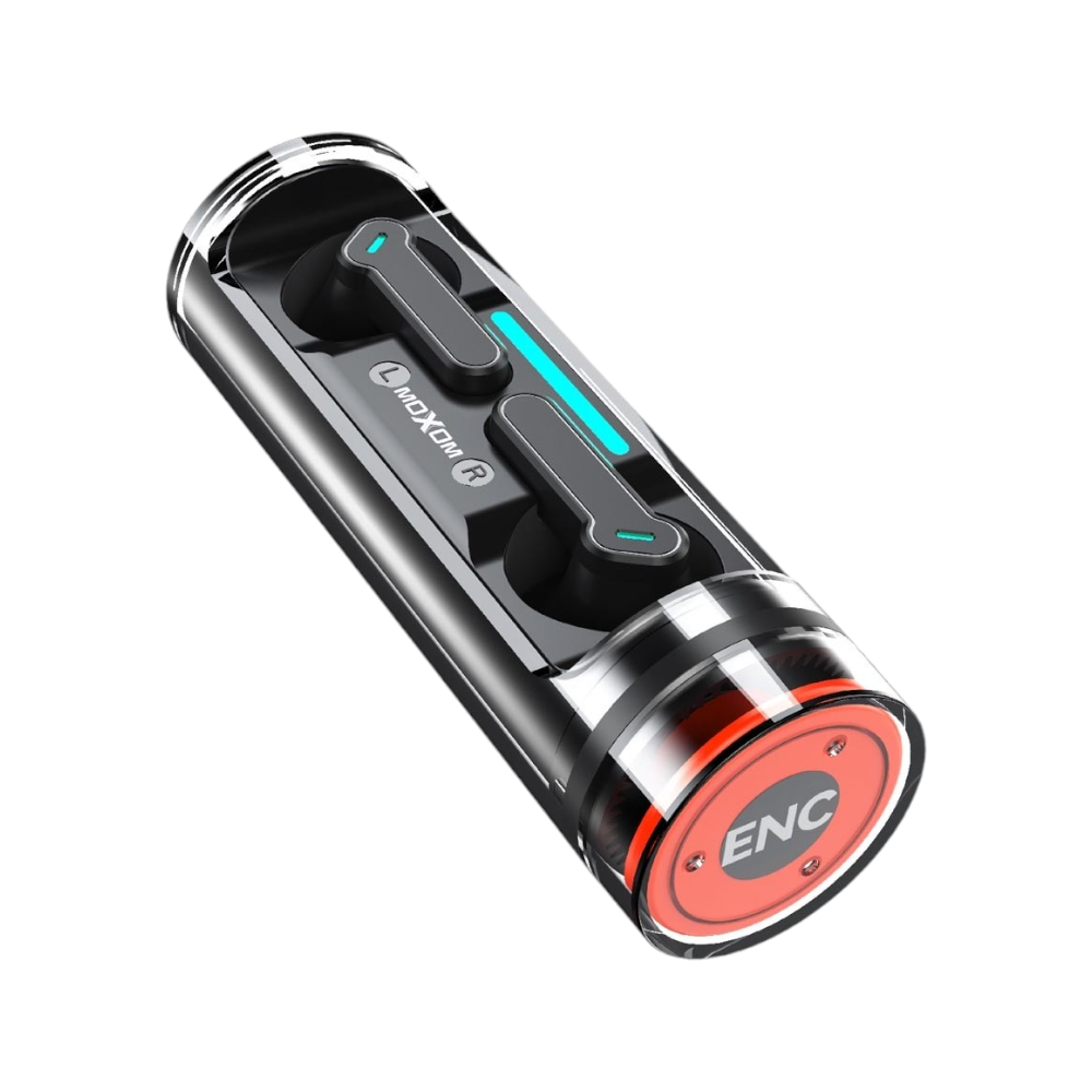 موكسوم سماعات أذن لاسلكية 4 مايكات بتقنية تقليل الضوضاء وعلبة شحن دوارة موديل TW53 - أسود