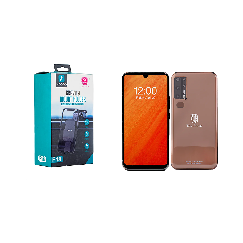 باكج تاج فون جوال محمول بشريحتين و سعة تخزين 64 جيجا و رام 6 جيجا + هوبو حامل و شاحن جوال مغناطيسي للسيارة موديل PC319 