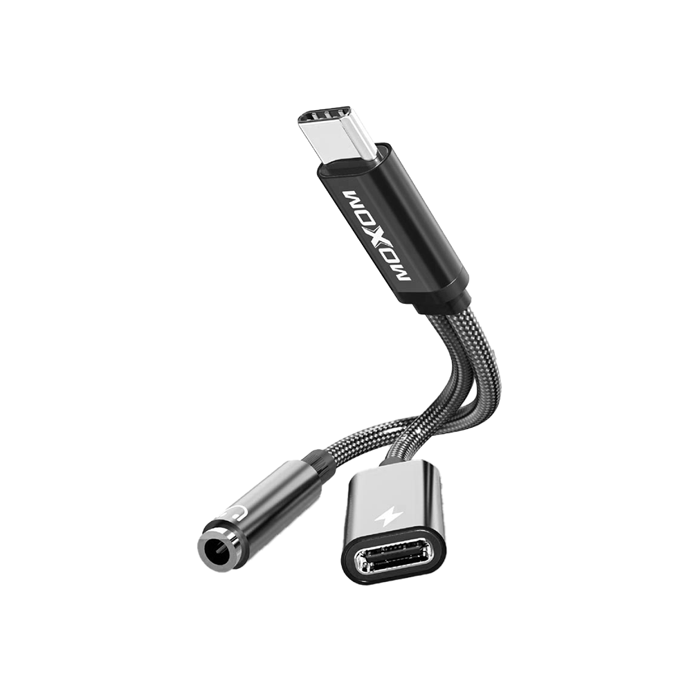 موكسوم وصلة تحويلة QC3.0 مزدوجة من تايب سي و أوكس إلى تايب سي موديل AX53 - أسود