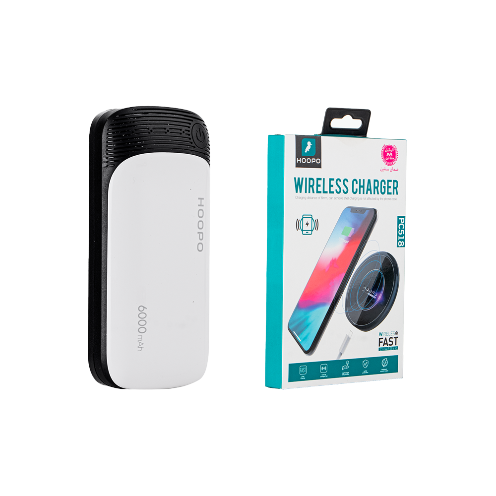 هوبو شاحن لا سلكي سريع موديل PC518 مع توصيلة ميكرو + باور بانك بقوة 6000 مللي أمبير موديل PC162