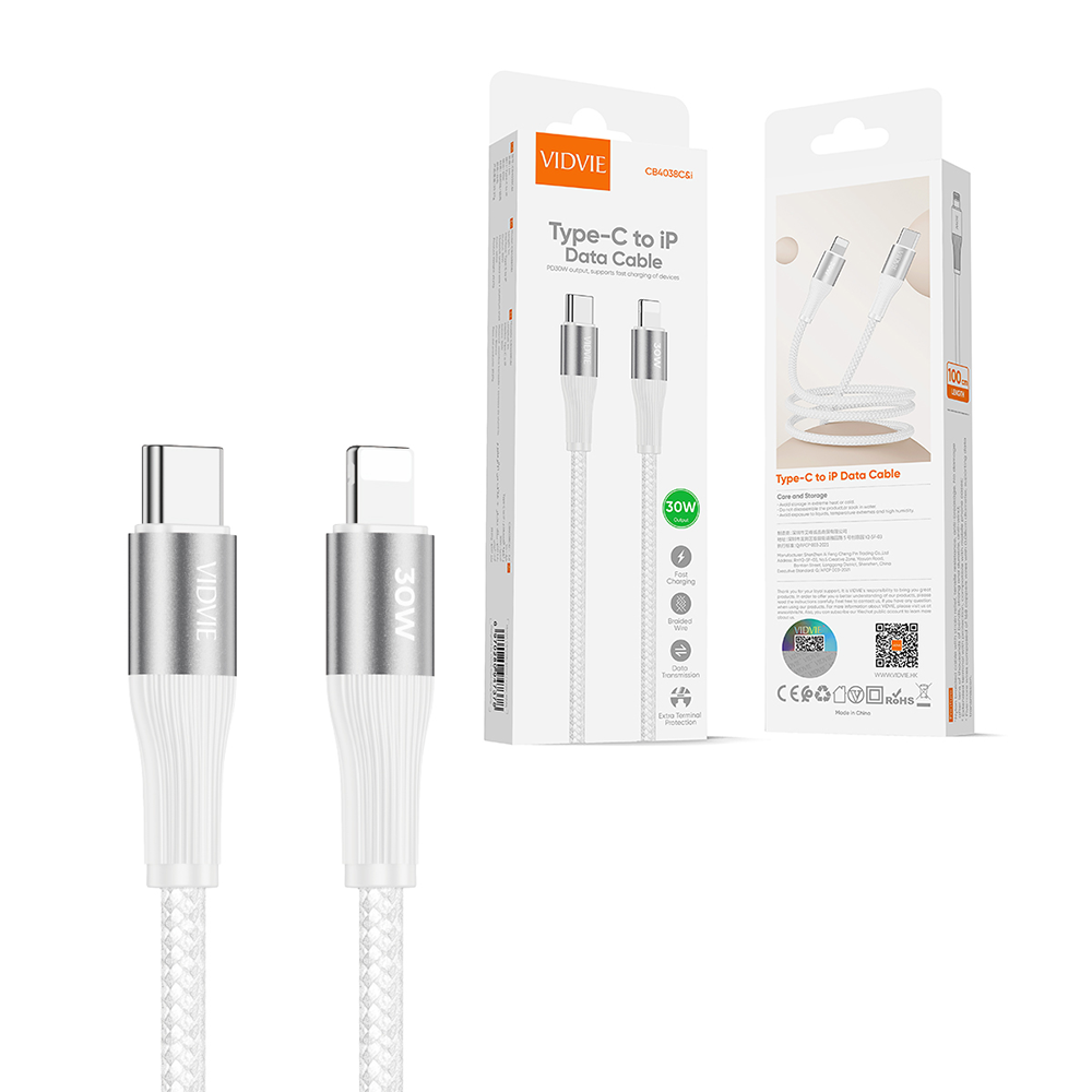 فيدفي وصلة شحن و نقل بيانات من تايب سي إلى IP طول 1 متر موديل CB4038C&i - أبيض