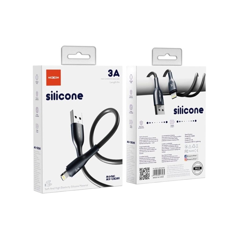 موكسوم وصلة شحن للأيفون من السيليكون موديل MX-CB285 - أسود